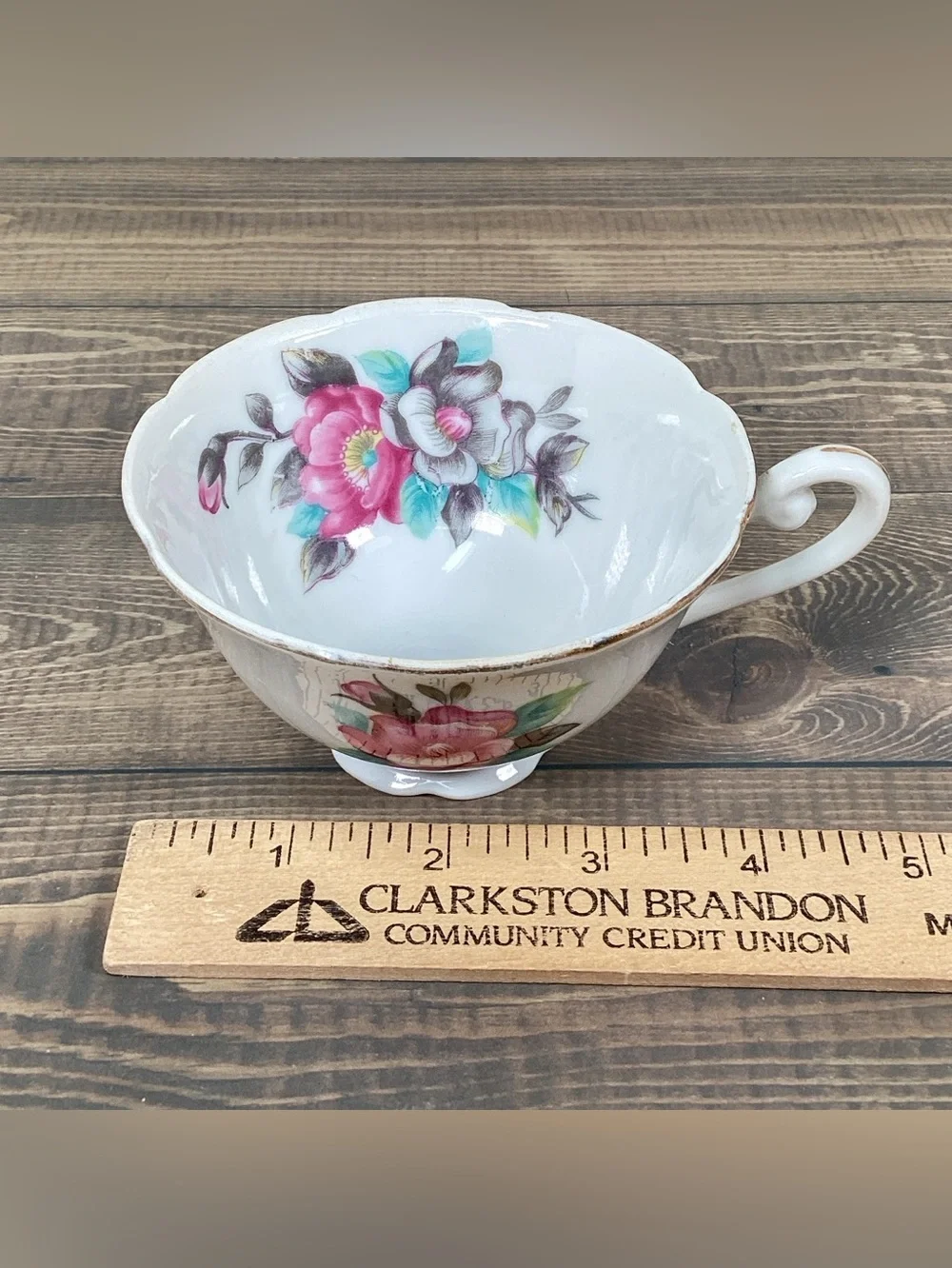 Vintage Shafford Japan Hand Painted Pink & Gray Floral Roses Teacup & Saucer Set